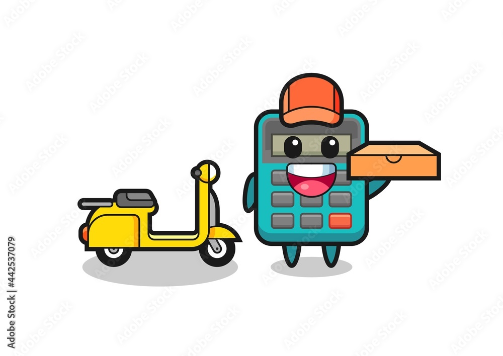 Character Illustration of calculator as a pizza deliveryman