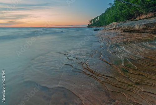 Landscape of Miner's Beach at twilight, Lake Superior, Pictured Rocks National Lakeshore, Michigan's Upper Peninsula, USA
