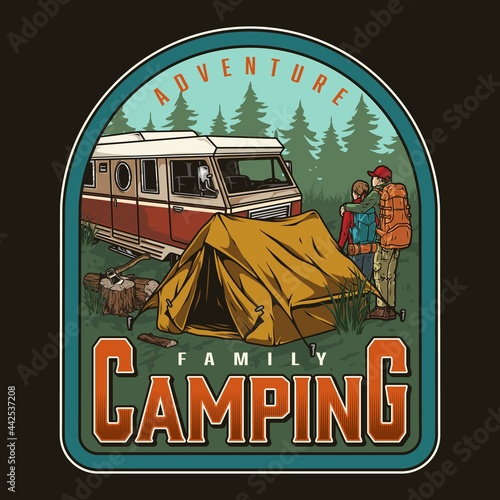 Summer camping colorful vintage badge