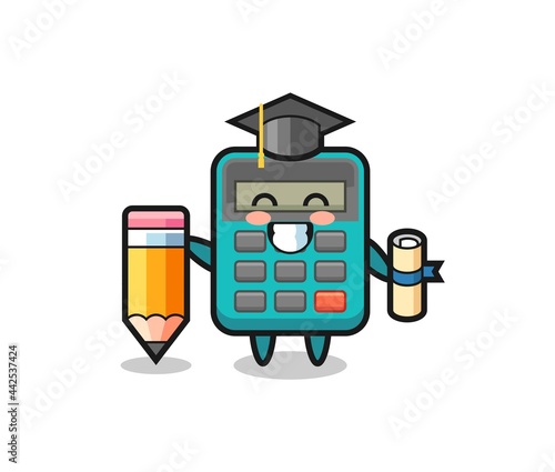 calculator illustration cartoon is graduation with a giant pencil