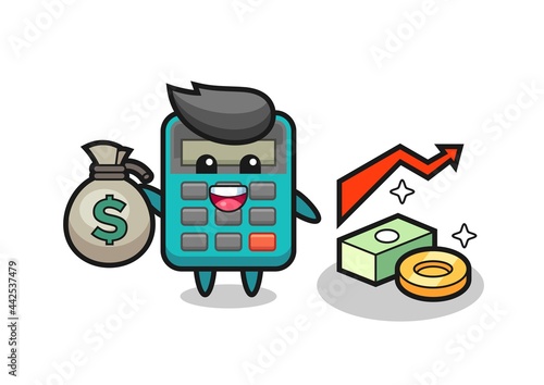 calculator illustration cartoon holding money sack