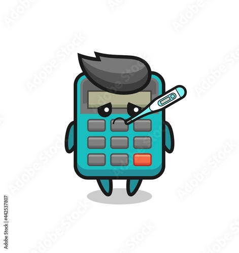 calculator mascot character with fever condition