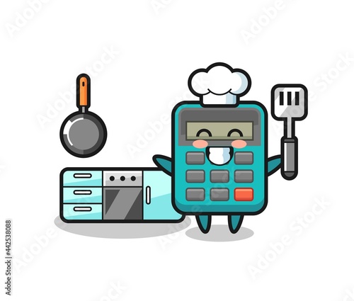 calculator character illustration as a chef is cooking