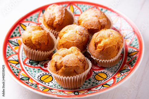 Muffins with sugar baked in a spanish bakery.