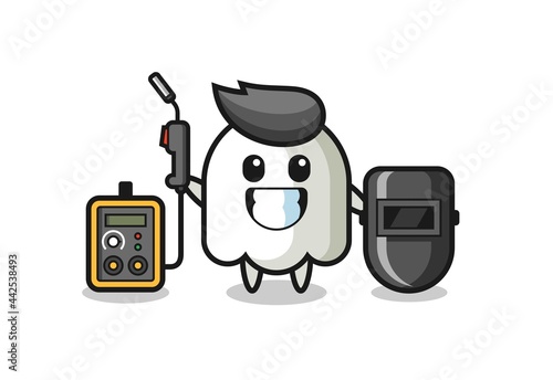 Character mascot of ghost as a welder