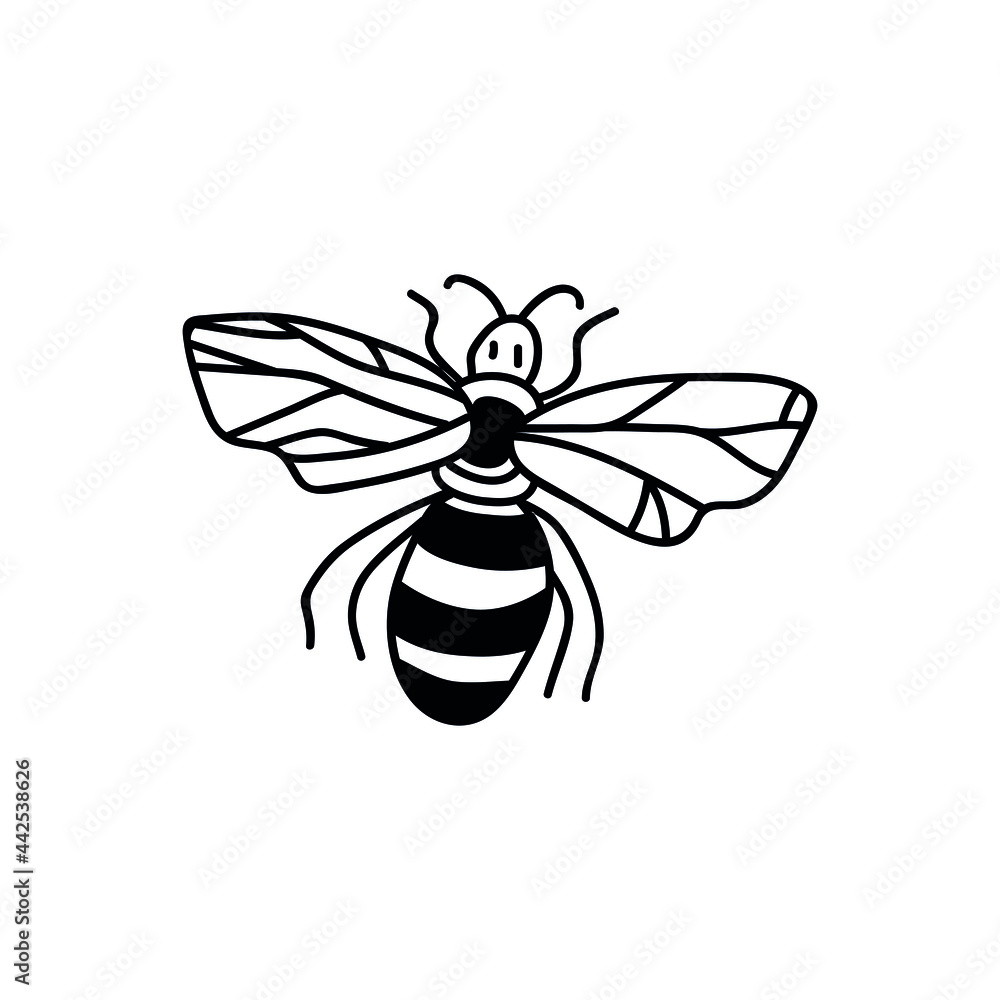 Obraz premium Single hand drawn bee. Doodle vector illustration. Isolated on a white background.