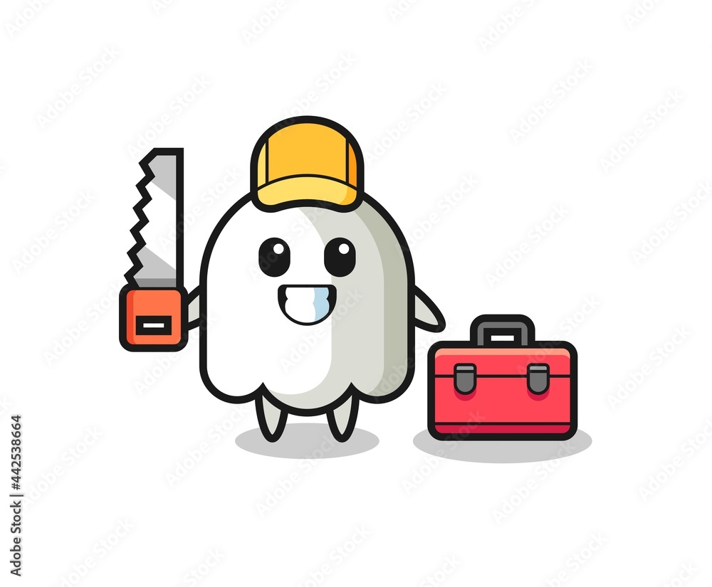 Illustration of ghost character as a woodworker Illustration of ghost character as a woodworker