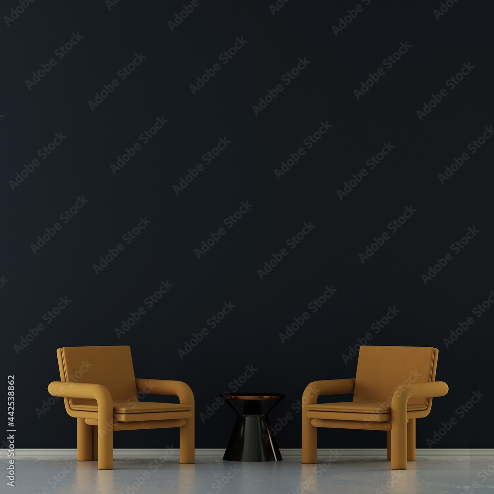 Obraz premium Home and decoration interior design of living room and cozy sofa style and black wall texture background, 3d rendering 