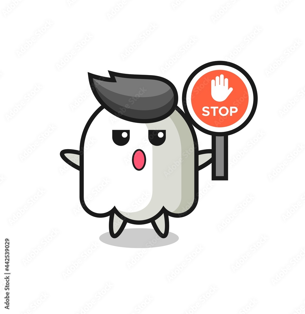 ghost character illustration holding a stop sign