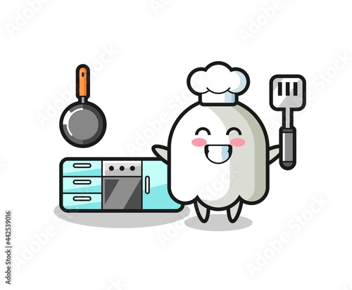 ghost character illustration as a chef is cooking
