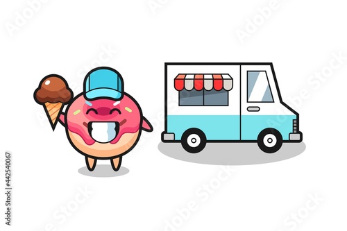 Mascot cartoon of doughnut with ice cream truck