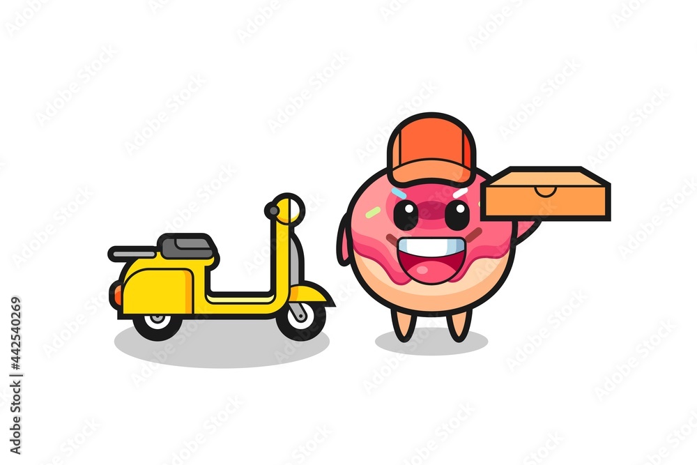 Character Illustration of doughnut as a pizza deliveryman