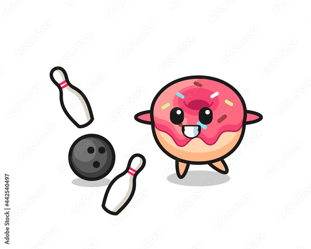 Character cartoon of doughnut is playing bowling Character cartoon of doughnut is playing bowling