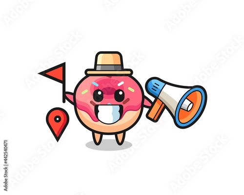 Character cartoon of doughnut as a tour guide
