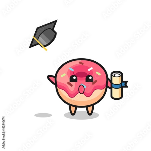 Illustration of doughnut cartoon throwing the hat at graduation