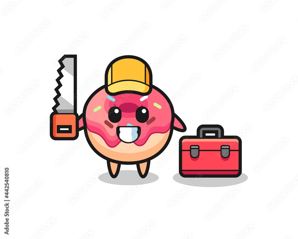 Illustration of doughnut character as a woodworker Illustration of doughnut character as a woodworker