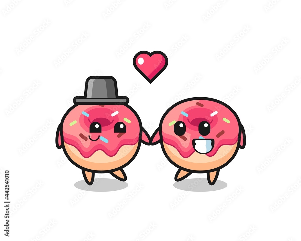doughnut cartoon character couple with fall in love gesture doughnut cartoon character couple with fall in love gesture