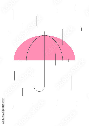 Vector umbrella rain protection. Umbrella cover in rain isolated illustration on white blue background with water fall drops. Meteorology, safety, autumn season concept. 