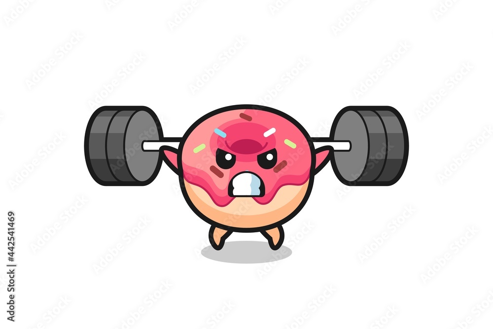 doughnut mascot cartoon with a barbell doughnut mascot cartoon with a barbell