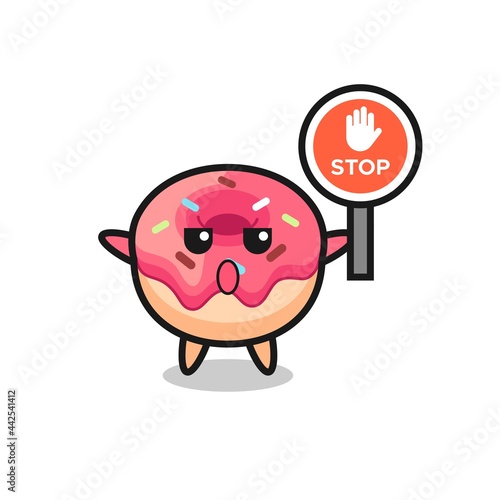 doughnut character illustration holding a stop sign