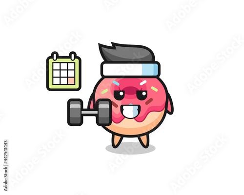doughnut mascot cartoon doing fitness with dumbbell