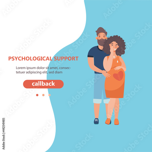 pregnancy loss, abortion, Miscarriage concept. Woman is crying in hospital or clinic. She lost her child. Flat Vector illustration.

