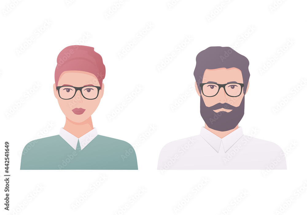 A woman and a man. Colored flat illustration. Isolated on white background. A woman and a man. Colored flat illustration. Isolated on white background.
