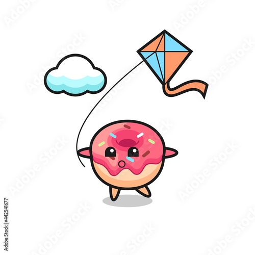 doughnut mascot illustration is playing kite