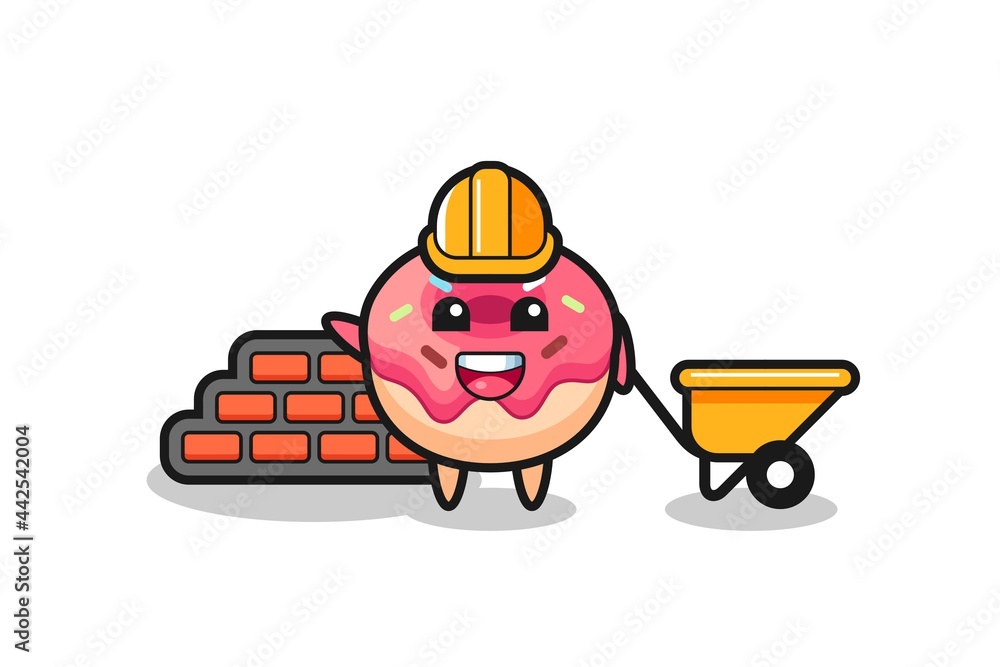 Cartoon character of doughnut as a builder Cartoon character of doughnut as a builder