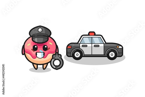 Cartoon mascot of doughnut as a police