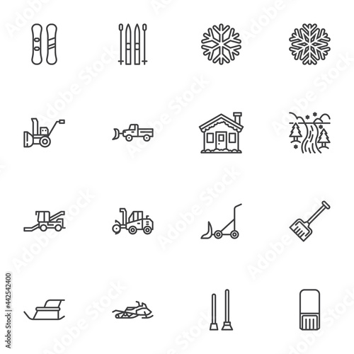 Winter season line icons set