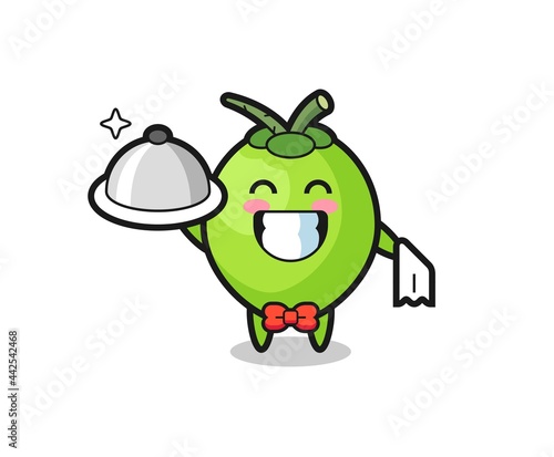 Character mascot of coconut as a waiters