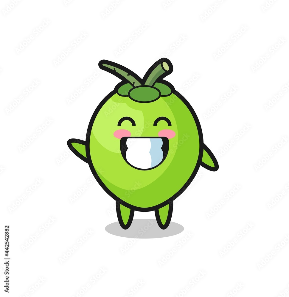 coconut cartoon character doing wave hand gesture coconut cartoon character doing wave hand gesture