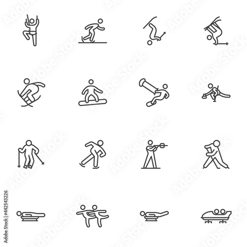 Winter sport line icons set