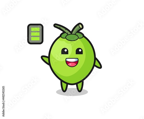 coconut mascot character with energetic gesture