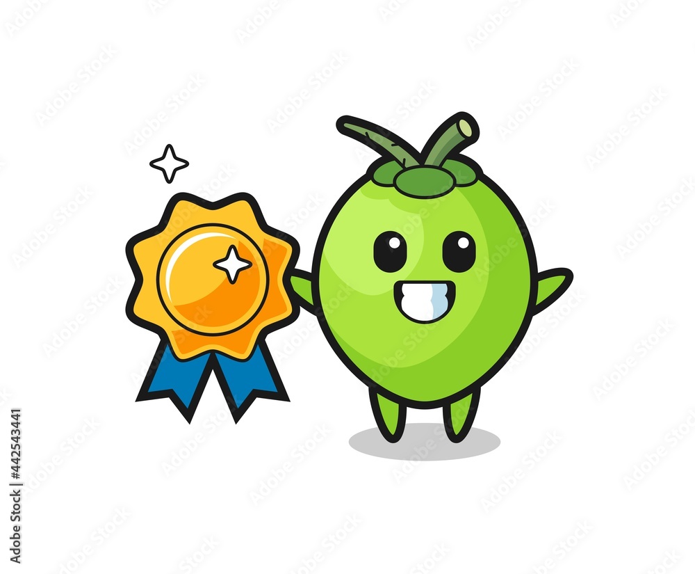 coconut mascot illustration holding a golden badge coconut mascot illustration holding a golden badge