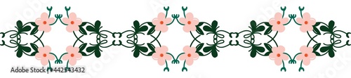 Seamless floral vector element, border pattern, braid, lint, border decoration, edges, pink, green