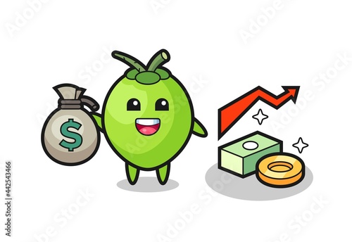 coconut illustration cartoon holding money sack