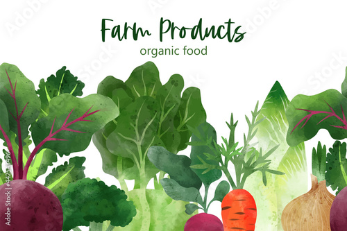 Seamless border composed of fresh vegetables and herbs