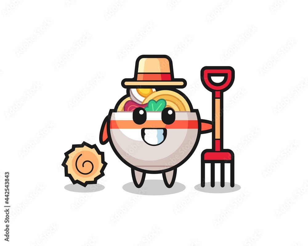 Mascot character of noodle bowl as a farmer