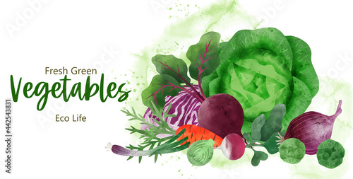 Pile of fresh vegetables, summer banner, hand drawn 