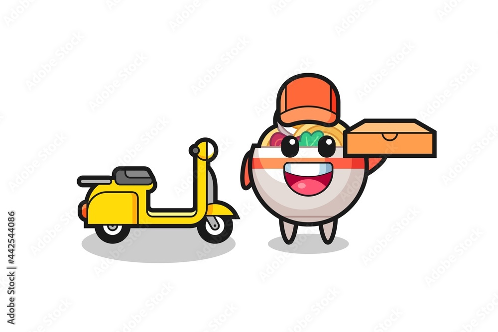 Fototapeta premium Character Illustration of noodle bowl as a pizza deliveryman