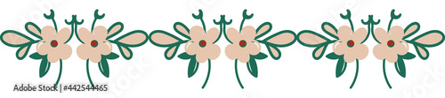 Seamless floral vector element, border pattern, braid, lint, border decoration, edges, pink, green