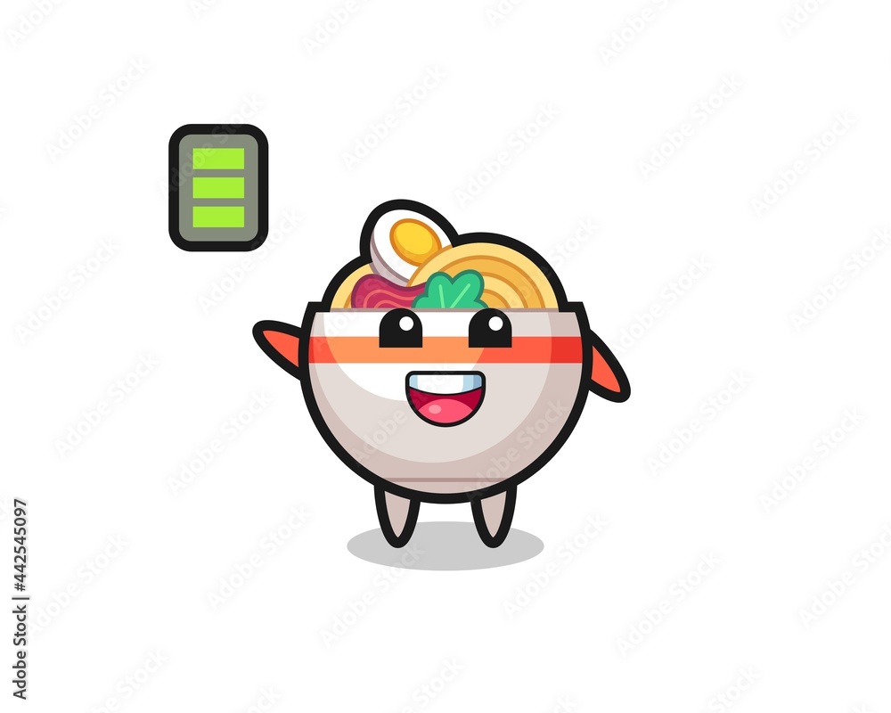 noodle bowl mascot character with energetic gesture