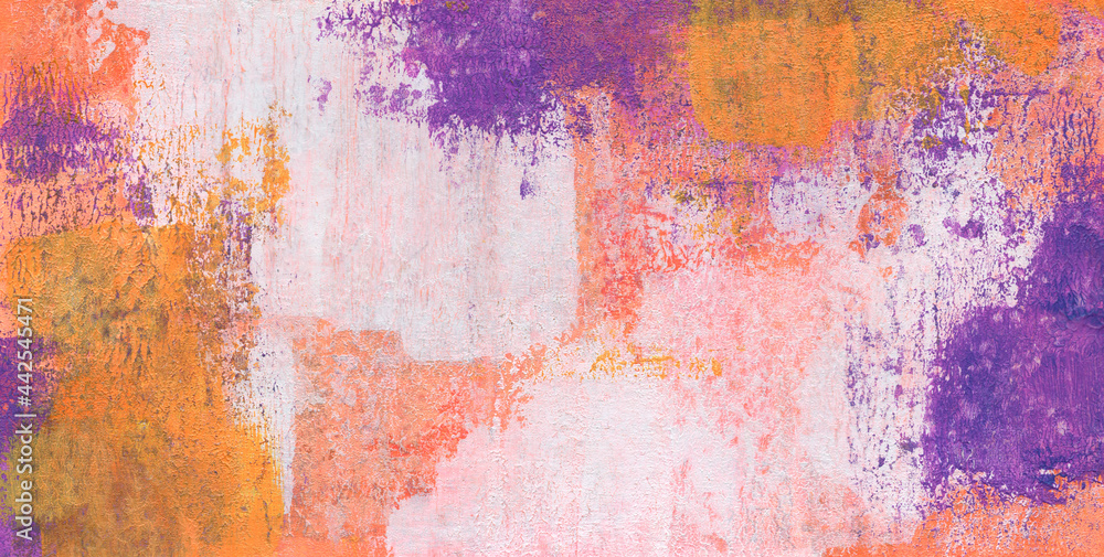 Abstract art. Versatile artistic backdrop for creative design projects: posters, banners, cards, websites, invitations, magazines, wallpapers. Orange and violet colours. Unusual texture.