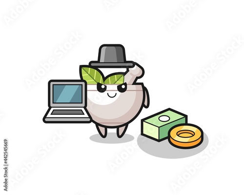 Mascot Illustration of herbal bowl as a hacker