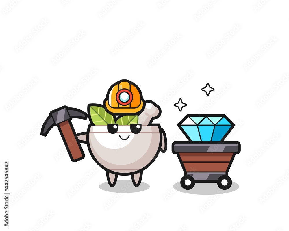 Character Illustration of herbal bowl as a miner