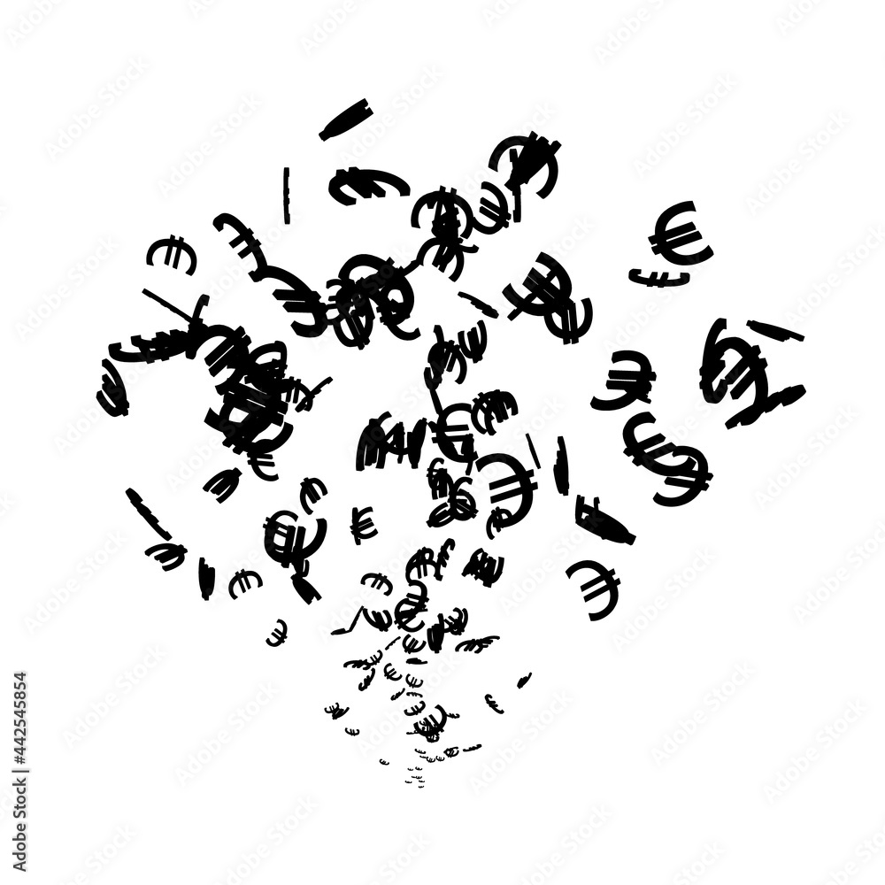 Silhouette of a stream of euro signs isolated on a white background. Vector illustration Silhouette of a stream of euro signs isolated on a white background. Vector illustration