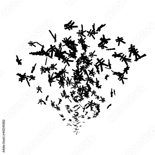 Japanese yen signs flow silhouette isolated on white background. Vector illustration