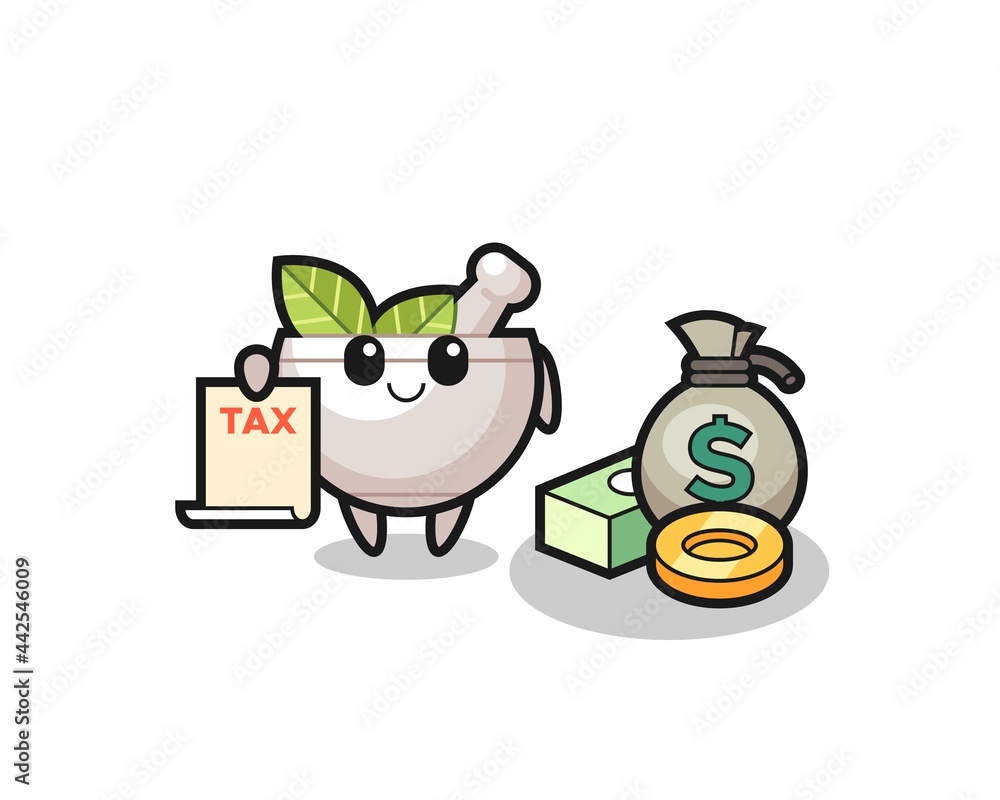 Naklejka premium Character cartoon of herbal bowl as a accountant